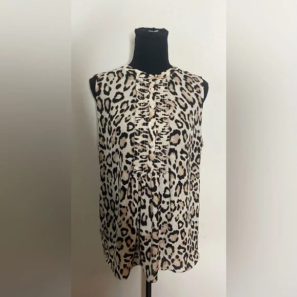 LOFT- Animal Print Sleeveless Blouse Size L - Picture 3 of 10